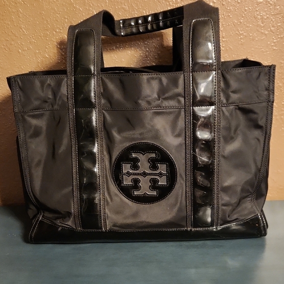 Tory Burch Handbags - Tory Burch Black Nylon Tote with Glossy Patent Leather Accents